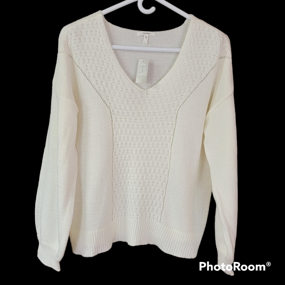 NWT Maurices Cream Knit Balloon Sleeve Sweater